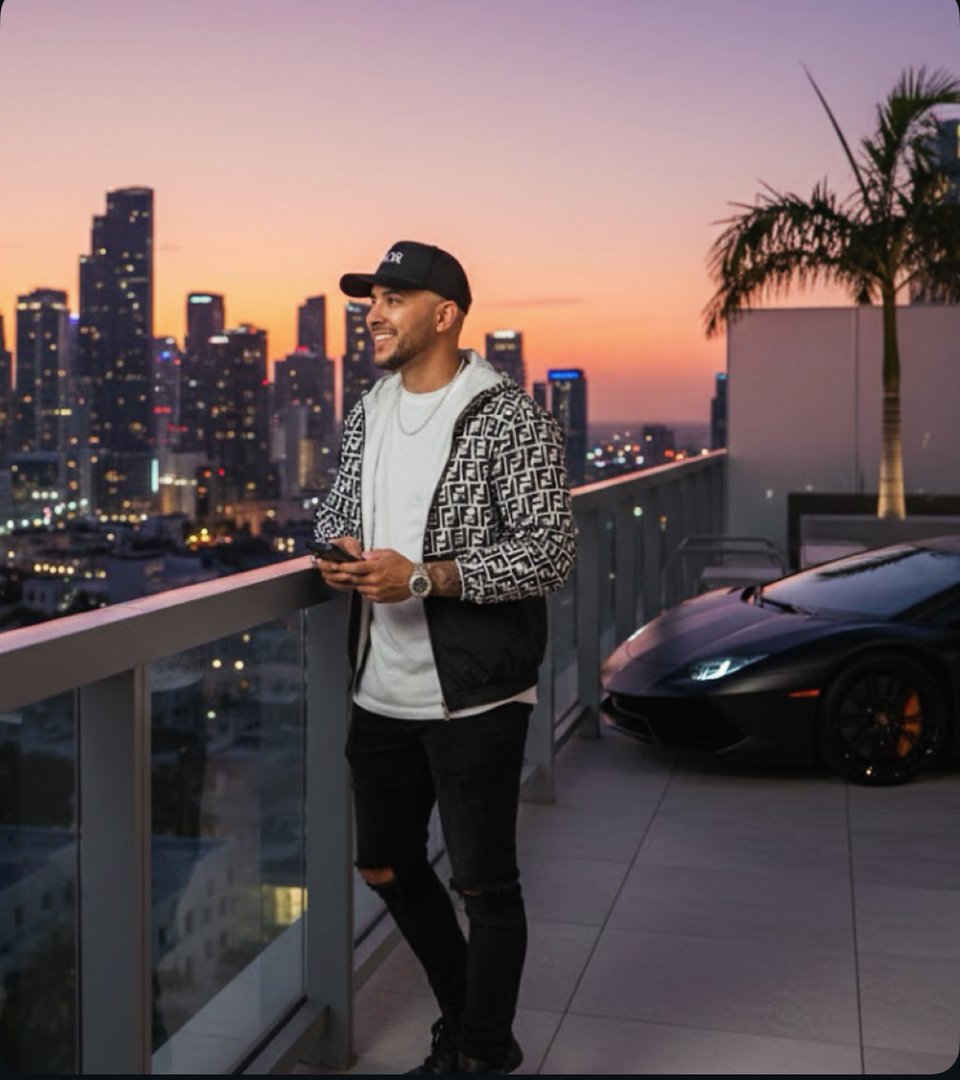 David McMahon with Miami skyline - The Barber Collective founder