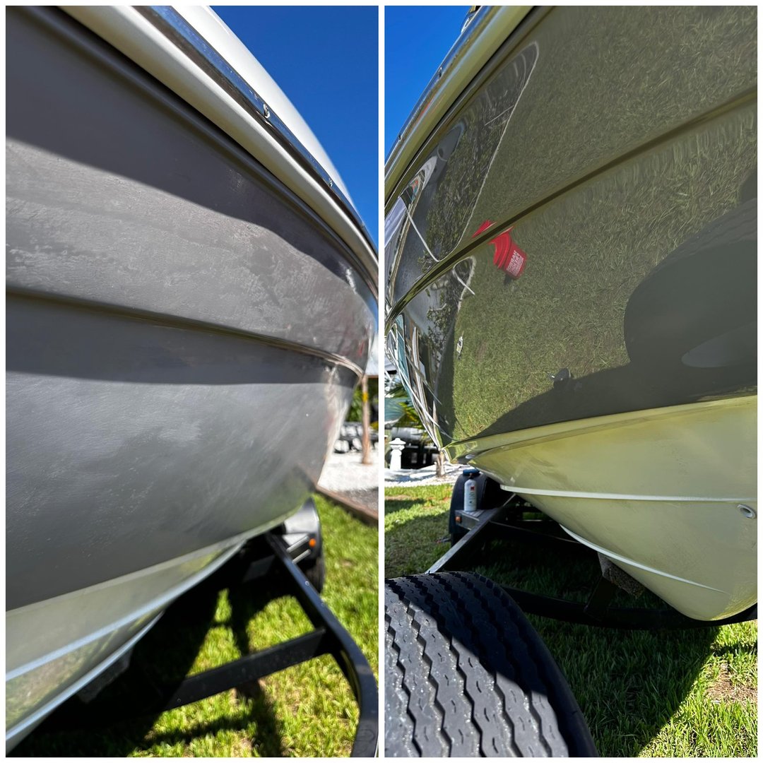 Boat gelcoat restoration before and after comparison