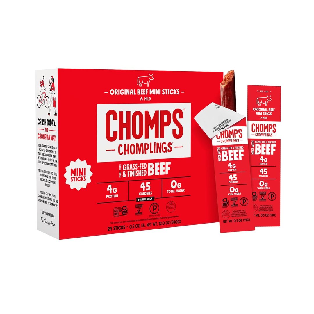 Chomps Snack Size Grass-Fed Beef Jerky Snack Sticks