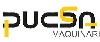 Logo of Pucsa Maquinaria with black and yellow text on a white background.