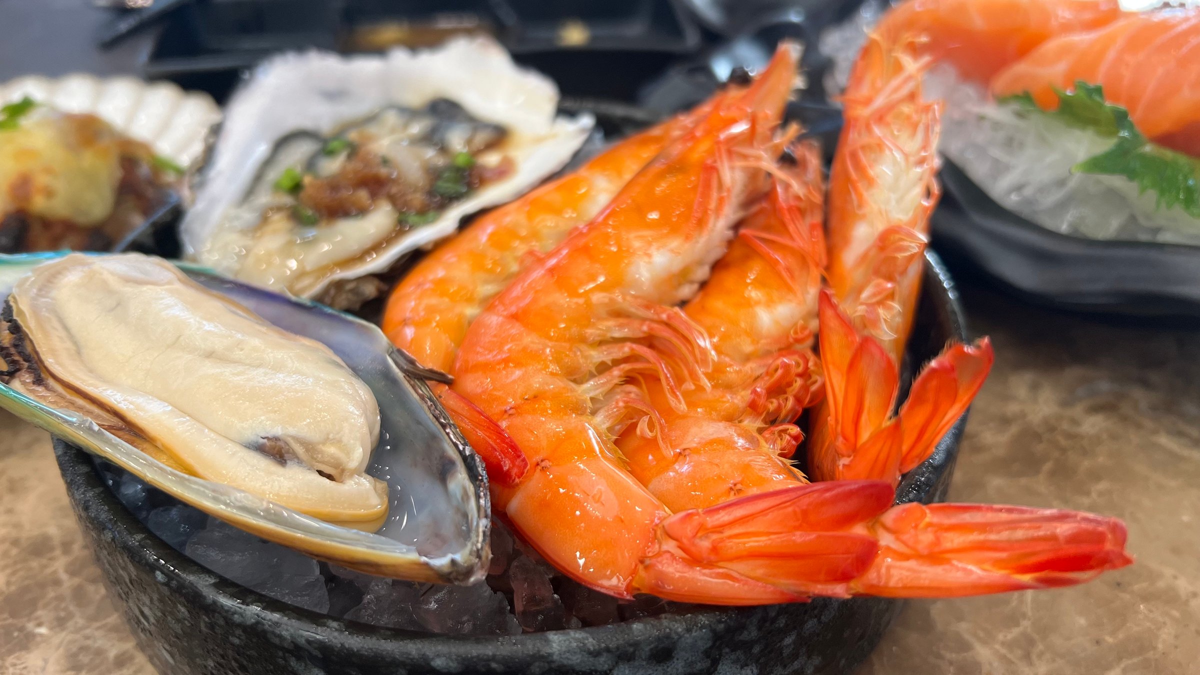 Seafood platter with shrimps, mussels and oysters