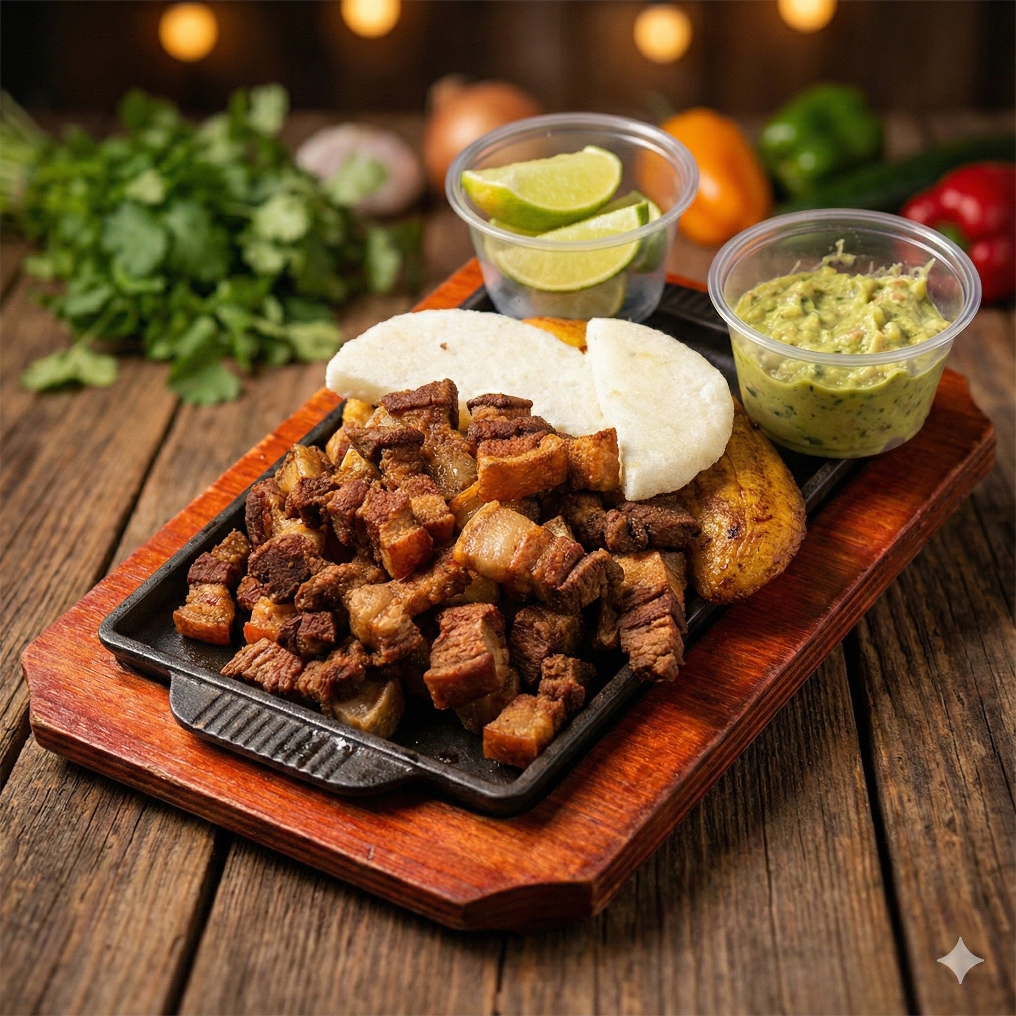 Chicharrón con arepa