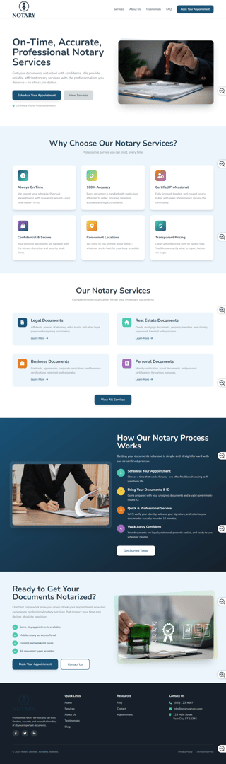 Notary legal services website design - professional landing page for notary services