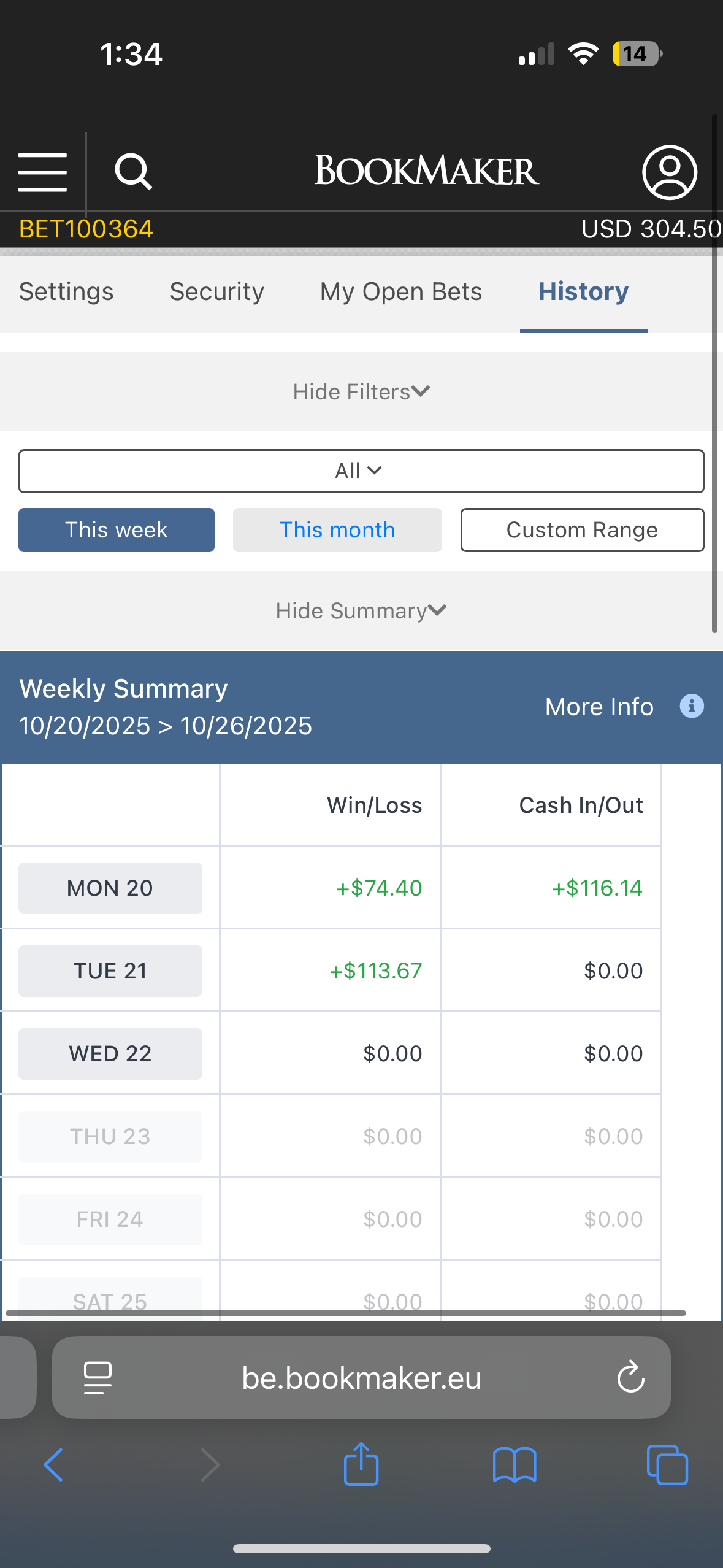 Client B betting results screenshot 1