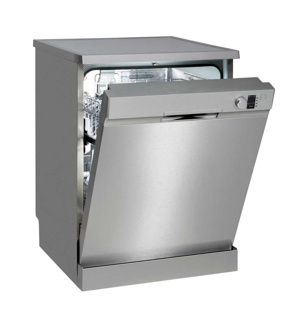Modern freestanding dishwasher isolated on white with clipping path.