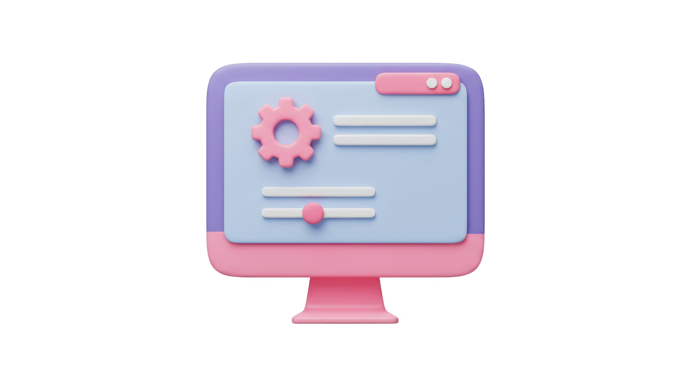 Isolated Stylized Computer Screen with Pink Gear Settings