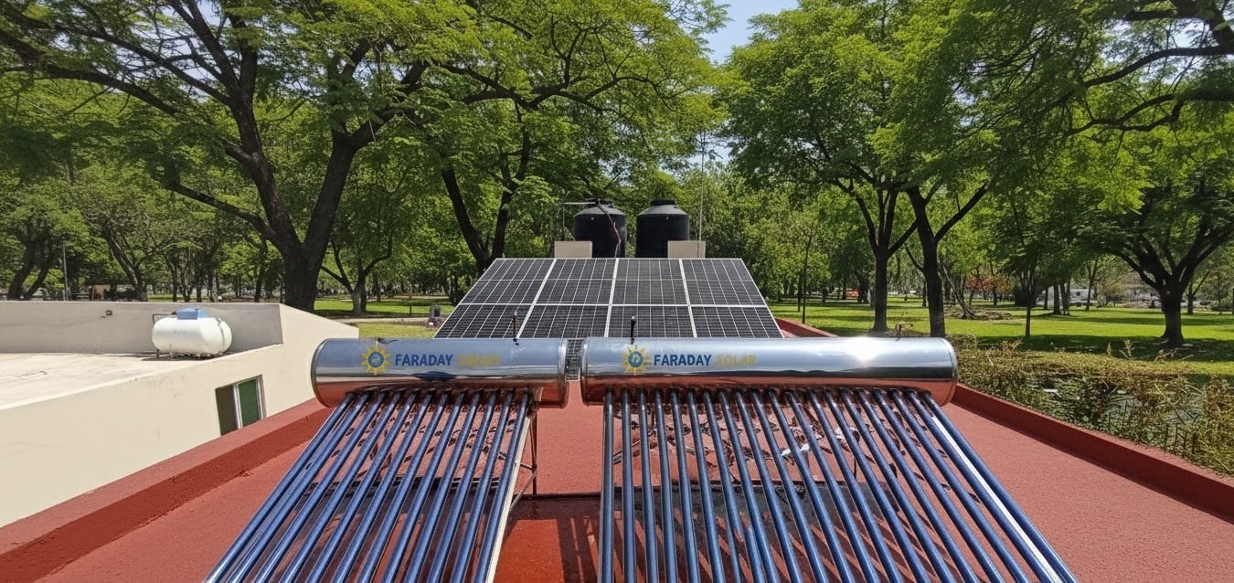 Casa autosustentable con instalación de paneles solares con sistema de 8 paneles, 3kW y 300L de agua caliente a 60°C