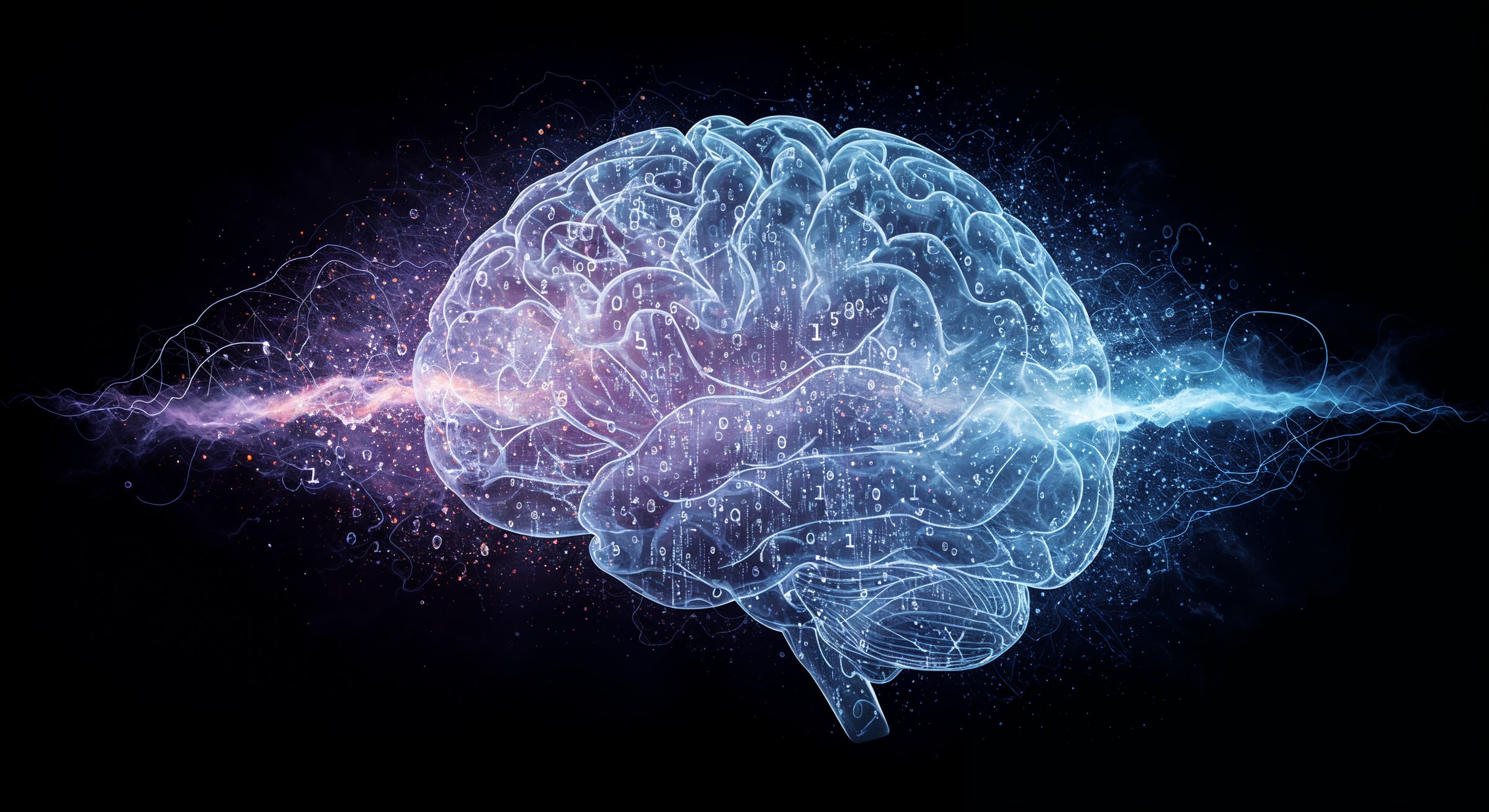 This high-resolution digital illustration features a glowing, circuit-based brain design floating in a dark, abstract background. The brain is composed of interconnected neural nodes and intricate electronic pathways, symbolizing artificial intelligence and advanced machine learning technologies. The overall composition radiates a futuristic and intelligent aesthetic, enhanced by the vivid glow and soft illumination of the neural circuits. The dark background provides dramatic contrast, emphasizing the brain's complexity and connectivity. Ideal for tech presentations, AI-themed content, scientific publications, or innovation-focused media, the image visually communicates the synergy between human-like cognition and digital computation.