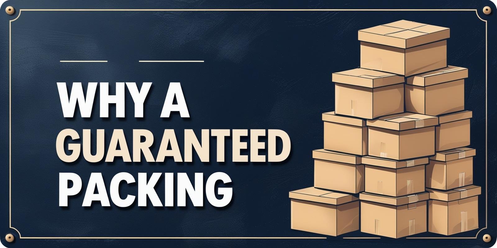 Why A Guaranteed Packing sign with dark blue background and packing boxes