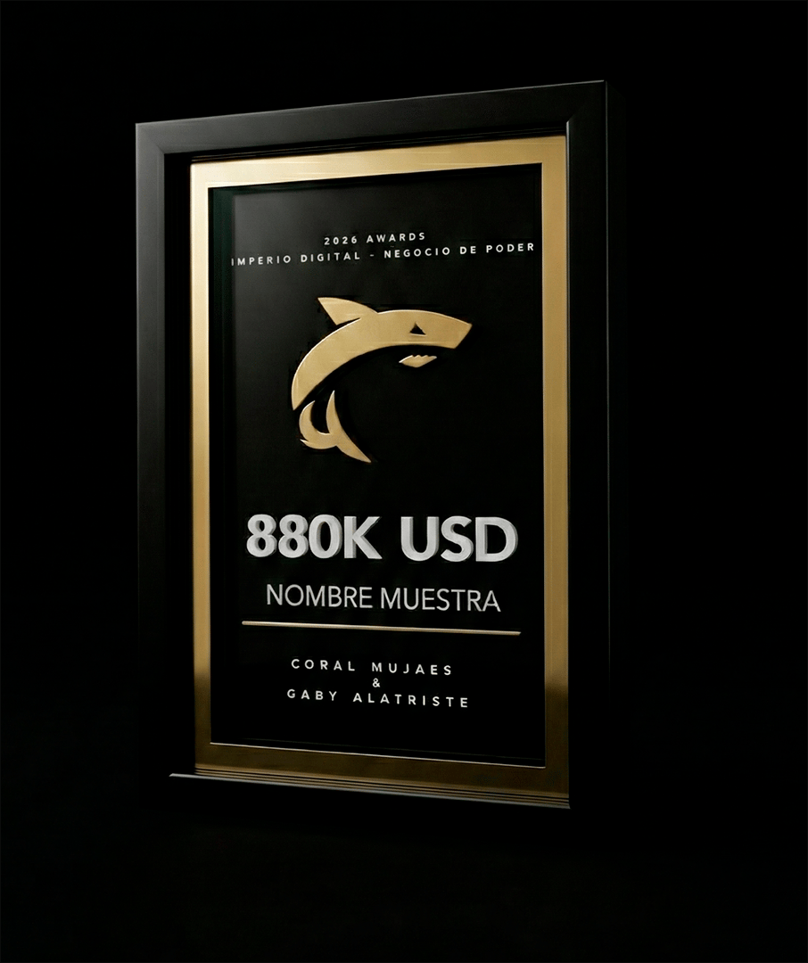 Reconocimiento de acrílico negro con marco dorado y tiburón dorado