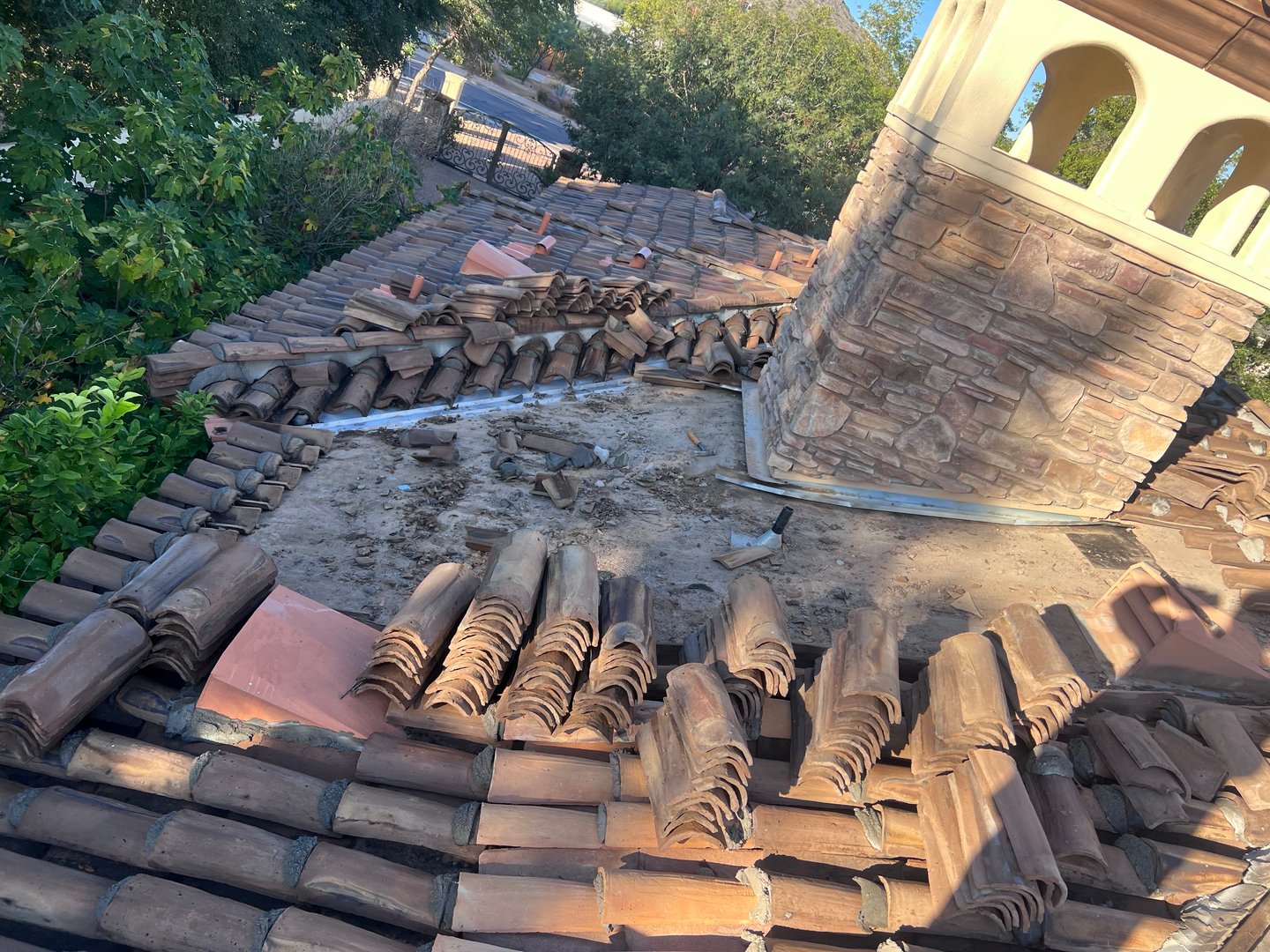 Roofing tools and equipment on site