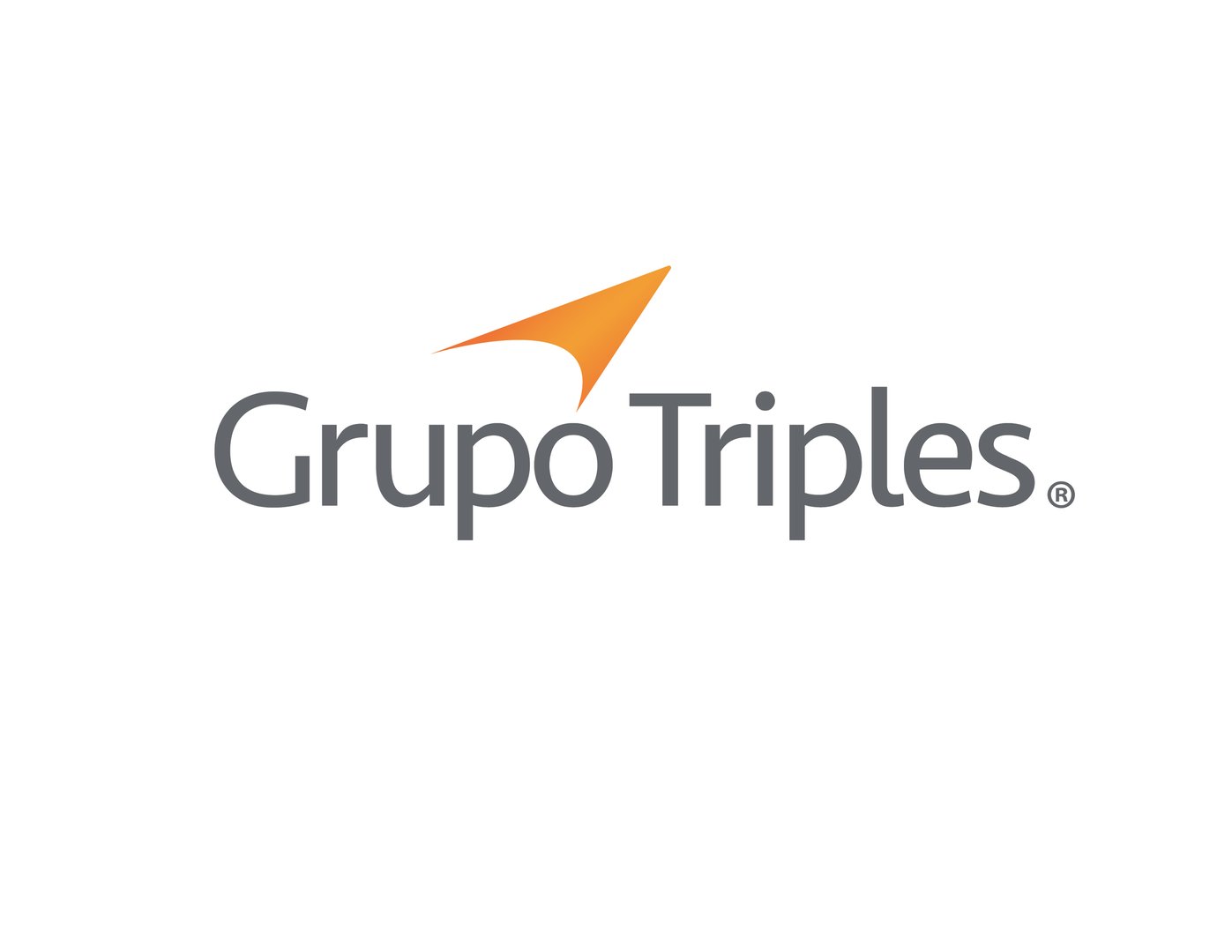 Logo of Grupo Triples with orange arrow design above the company name in gray letters on a white background.