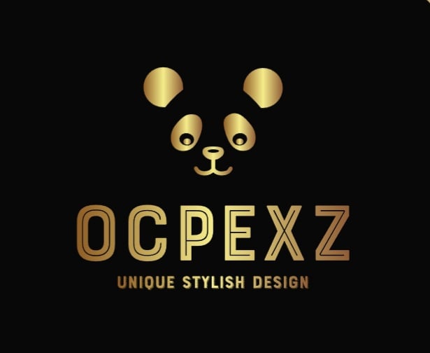 Logo with a gold panda face above the text "OCPEXZ" and "Unique Stylish Design" on a black background.