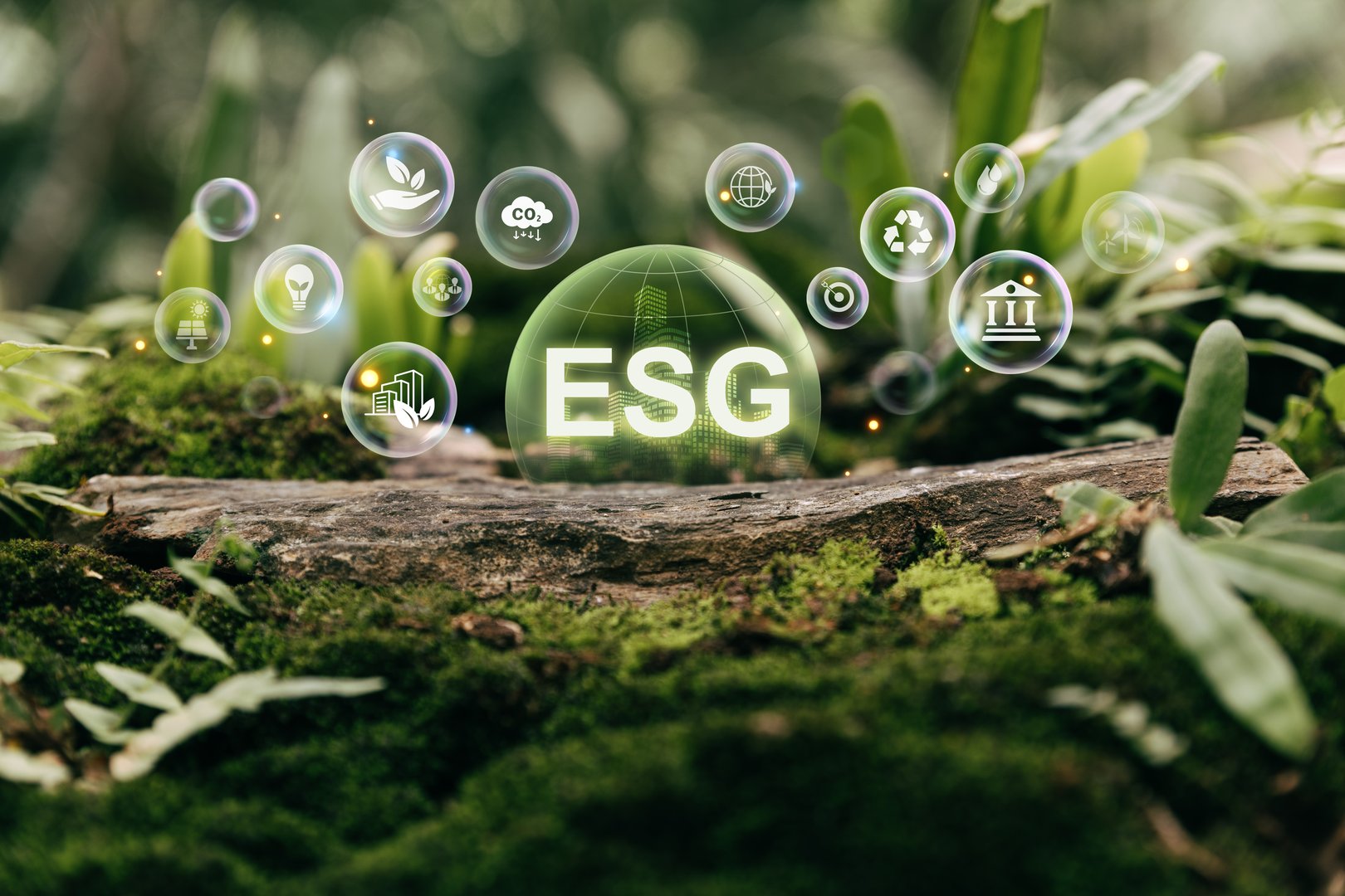 ESG icon for Environment Social and Governance, Green business investment strategy for sustainability, World sustainable environment concept.