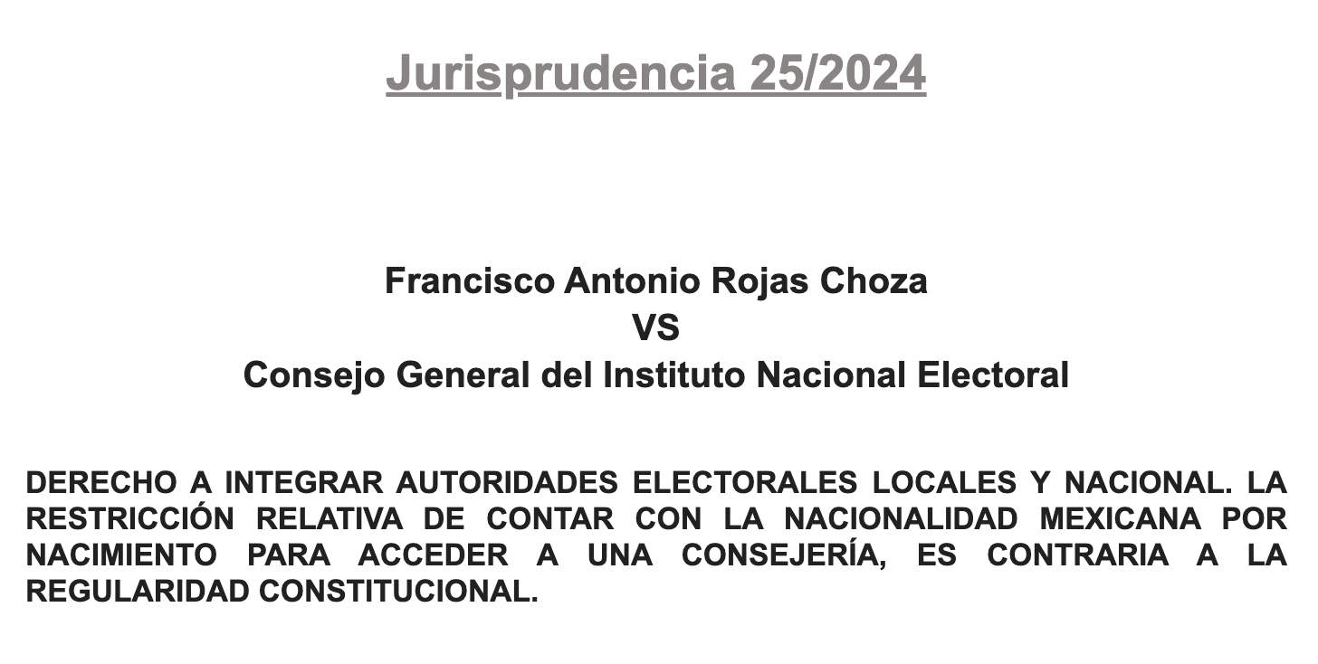 Jurisprudencia 25/2024 - Derecho a integrar autoridades electorales