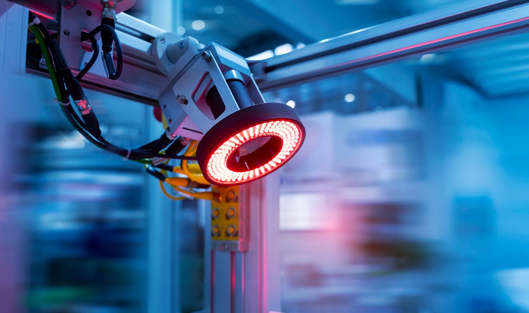 smart robot in manufacturing industry for industry 4.0 and technology concept. Robotic vision sensor camera system.