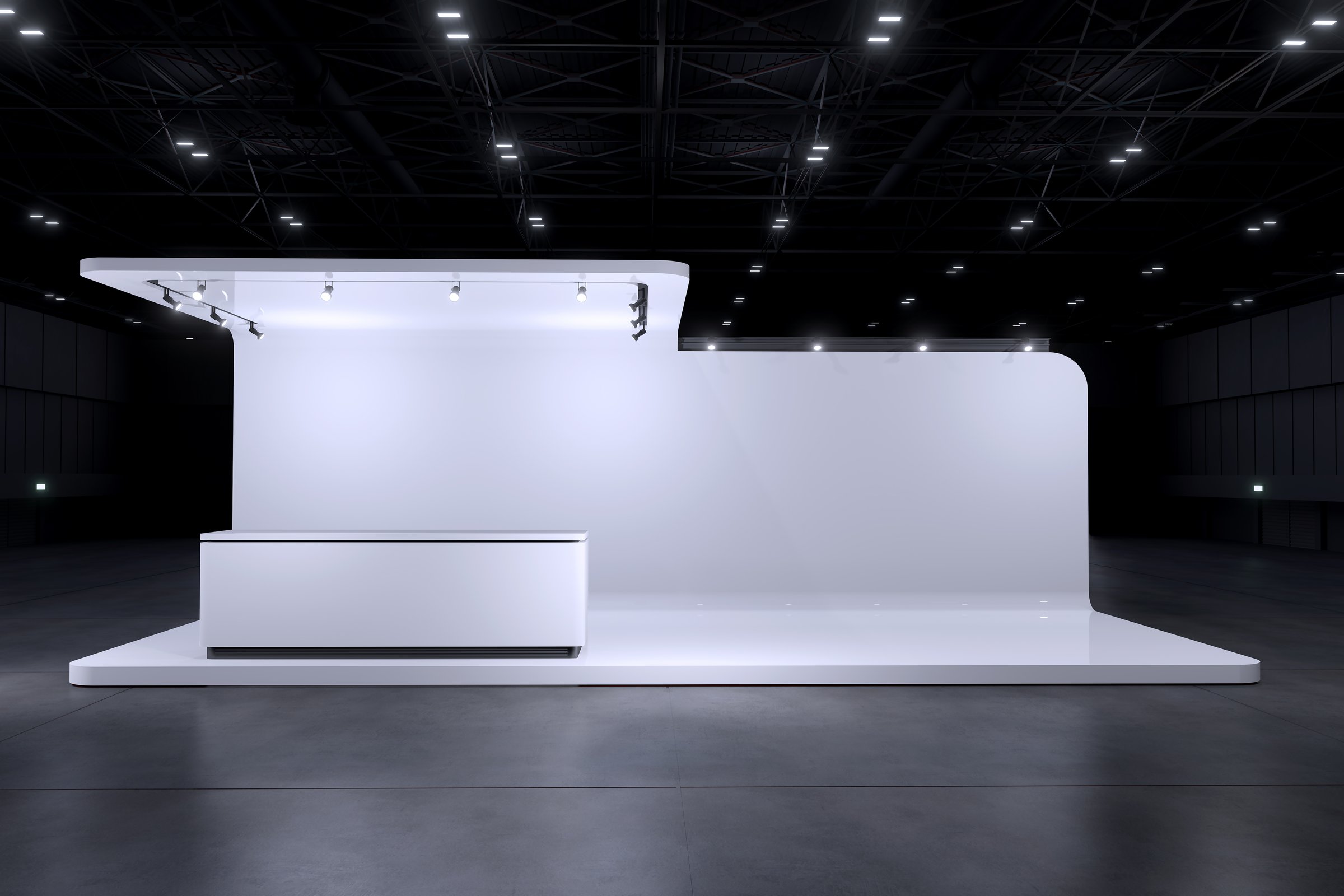 Exhibition stand for mockup and Corporate identity,Display design.Empty booth Design.Retail booth elements in Exhibition hall.booth Design trade show.Blank Booth system of Graphic Resources.3d render.