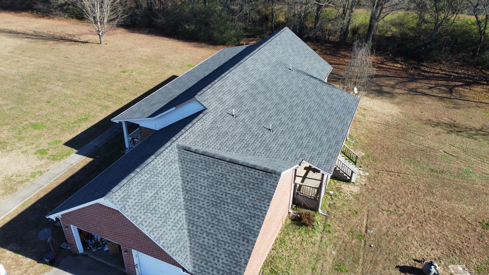 Drone aerial roof view December 2025