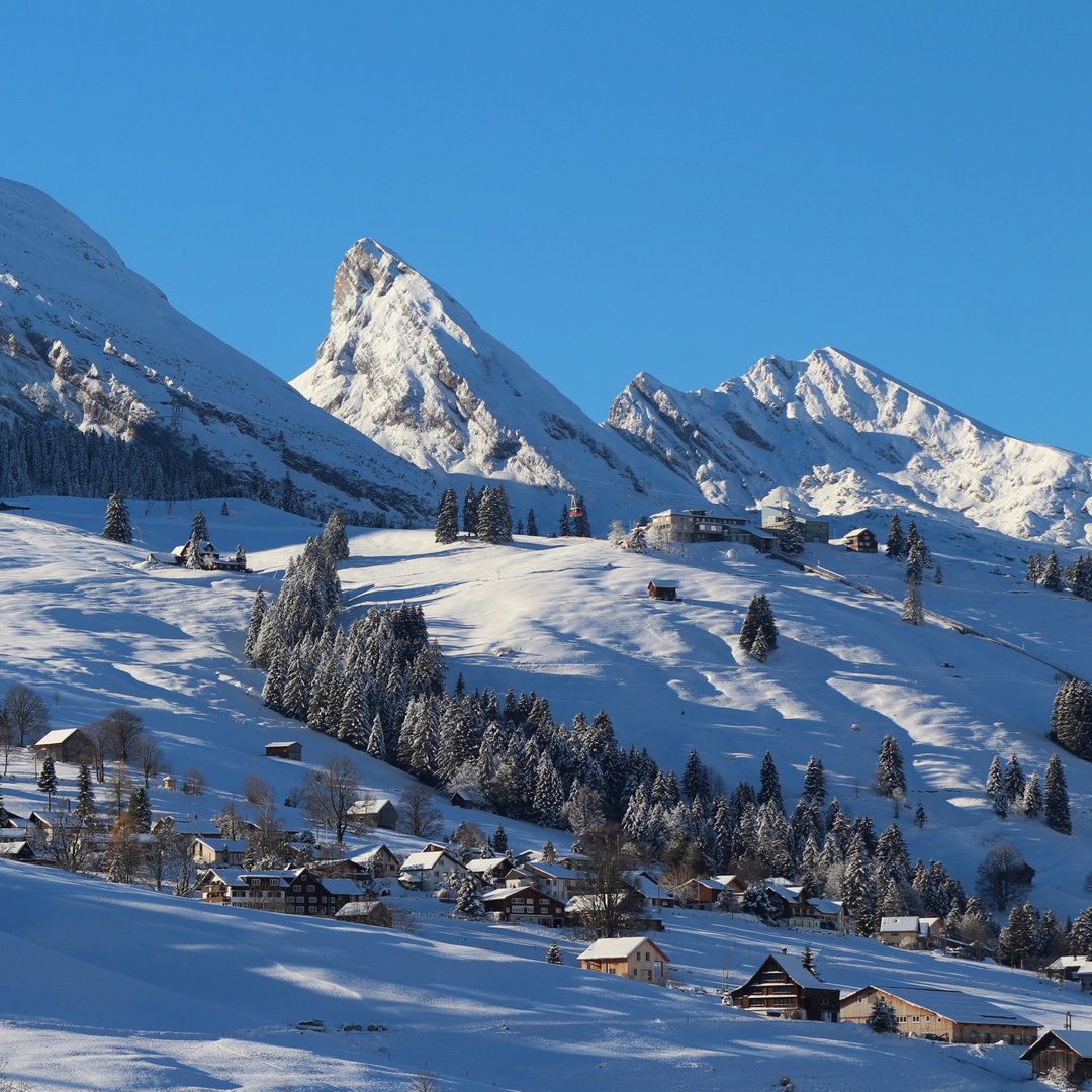 Peaks of the Churfirsten Range in winter, Toggenburg Valley, Switzerland