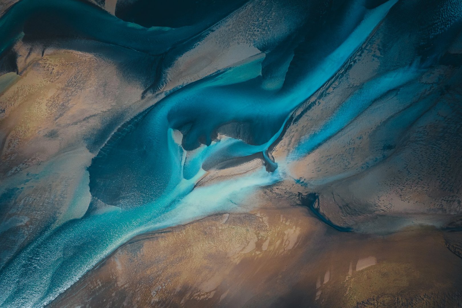 A colorful Aerial view of the best braided river in Iceland