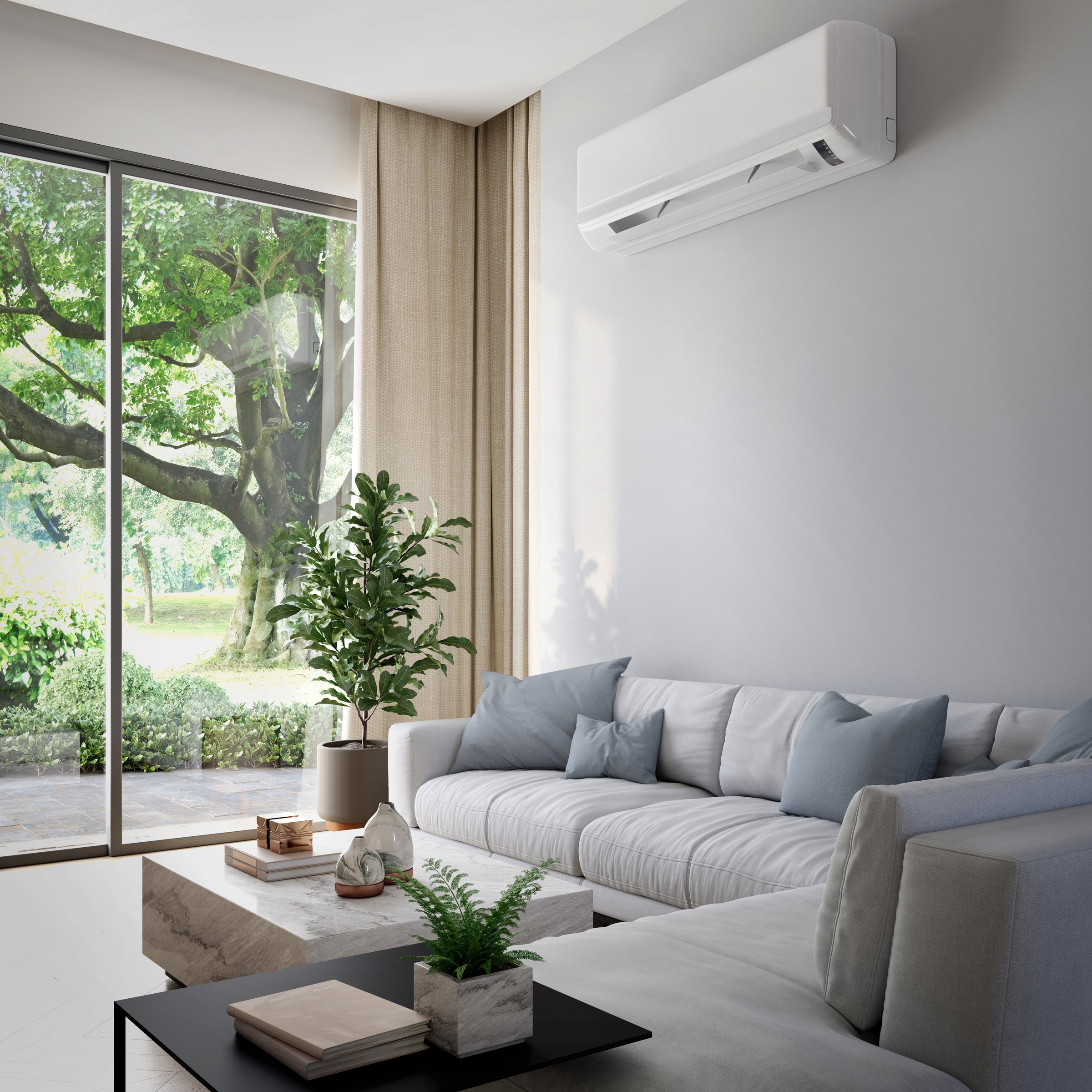 Modern living room interior with air conditioning.Concept for advertising. 3d rendering