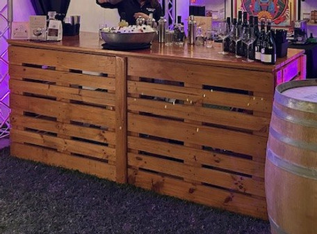Sienna pallet bar timber warm tones event bar hire Adelaide Alchemy Road