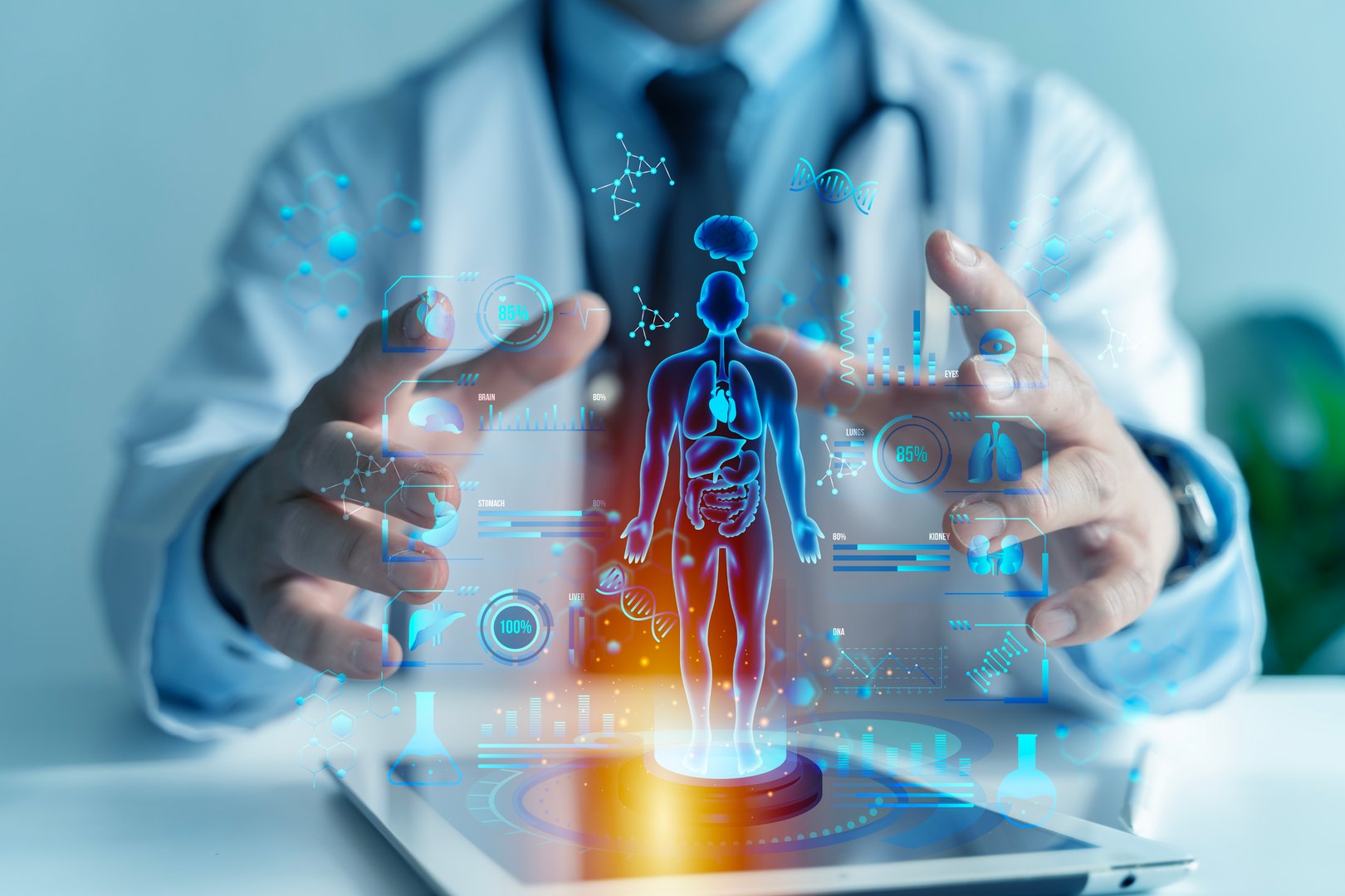 Medical doctor using futuristic hologram interface