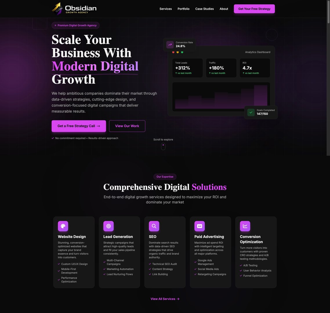 Obsidian Growth Agency Website Mockup