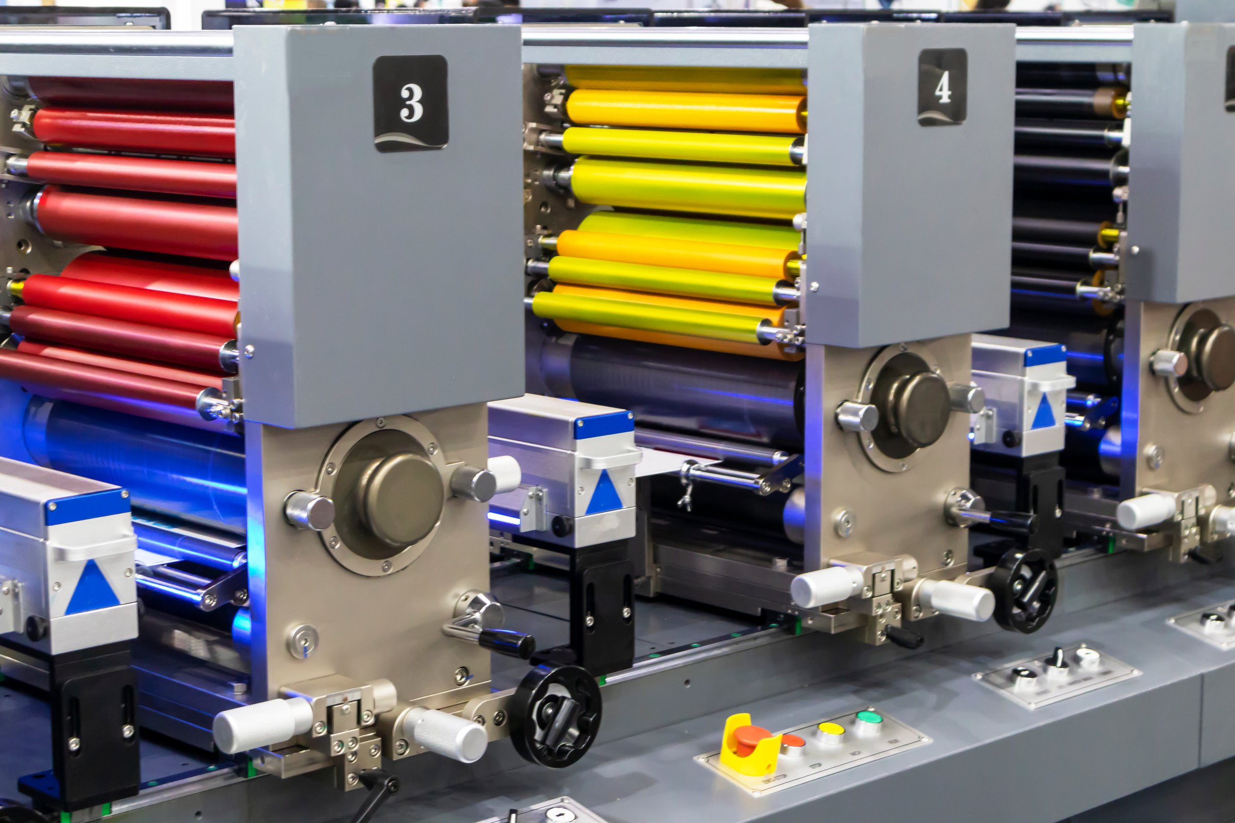 Manufacturing machinery in the carton industry, plastic sheet printing in the packaging industry, color printing in the print media industry.