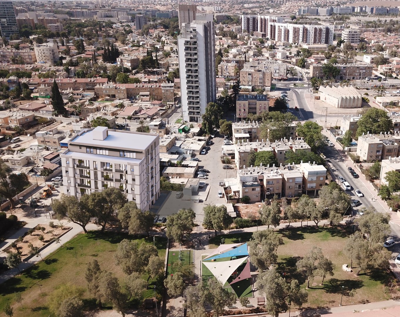 הדמיה אווירית של פרויקט Prime 7 באר שבע