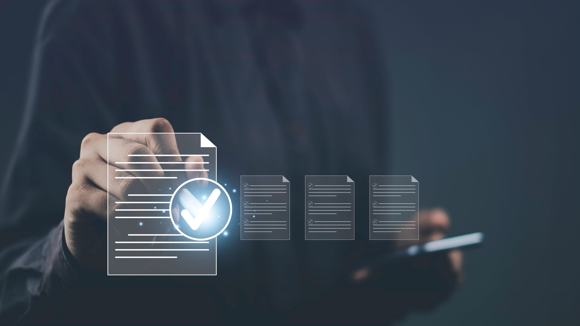 Corporate compliance and certification. Checklist with checkmarks, a certified, ISO approval stamp. Business management practices, customer satisfaction, Industrial standards application, compliance.