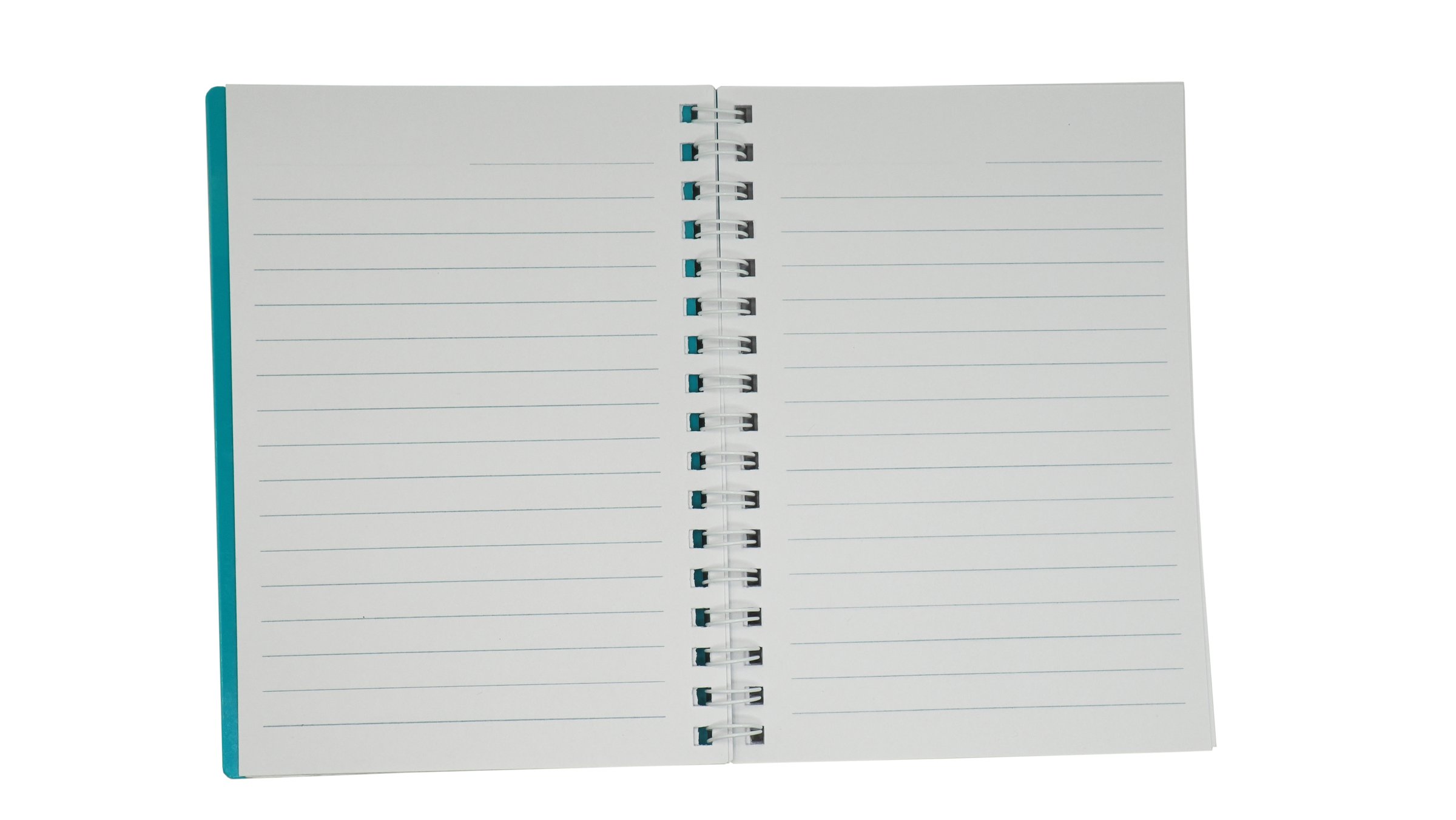 Open Lined Notebook with Spiral Binding Isolated on White Background