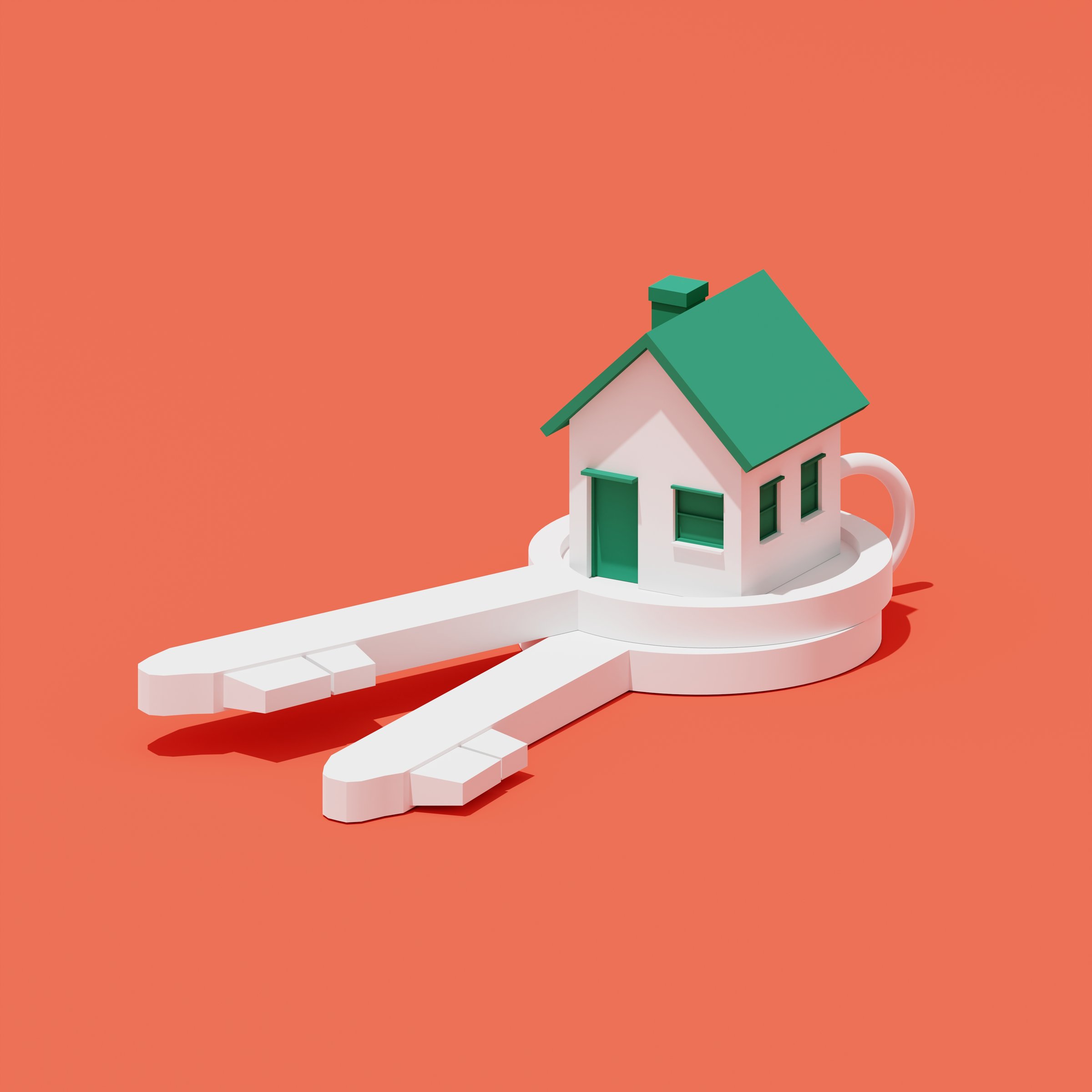 Miniature maison 3D sur clé rouge - Concept immobilier au Québec avec Inscripteur