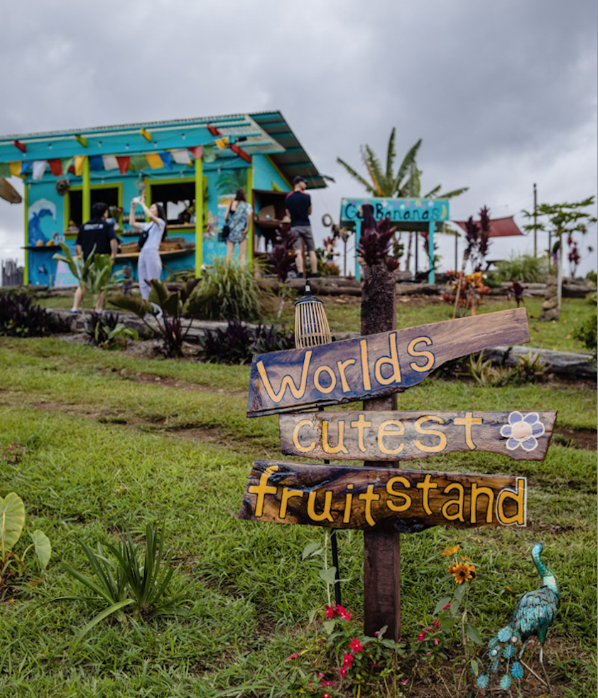 Colorful roadside fruit stand with fresh tropical produce and local treats at Waipi'o Fruit Shack near Waipi'o Valley Lookout