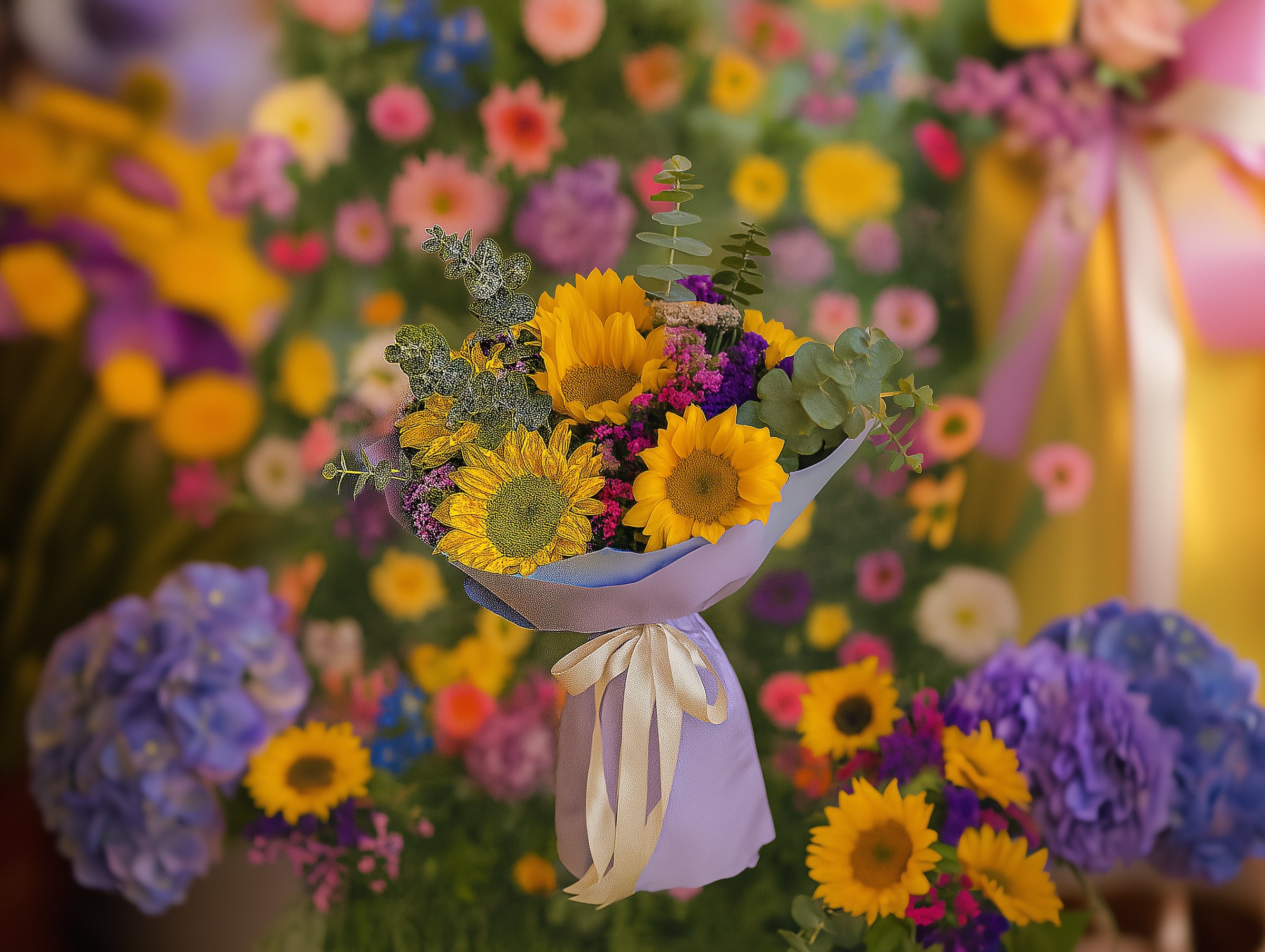 Hermoso arreglo floral colorido con flores frescas y vibrantes