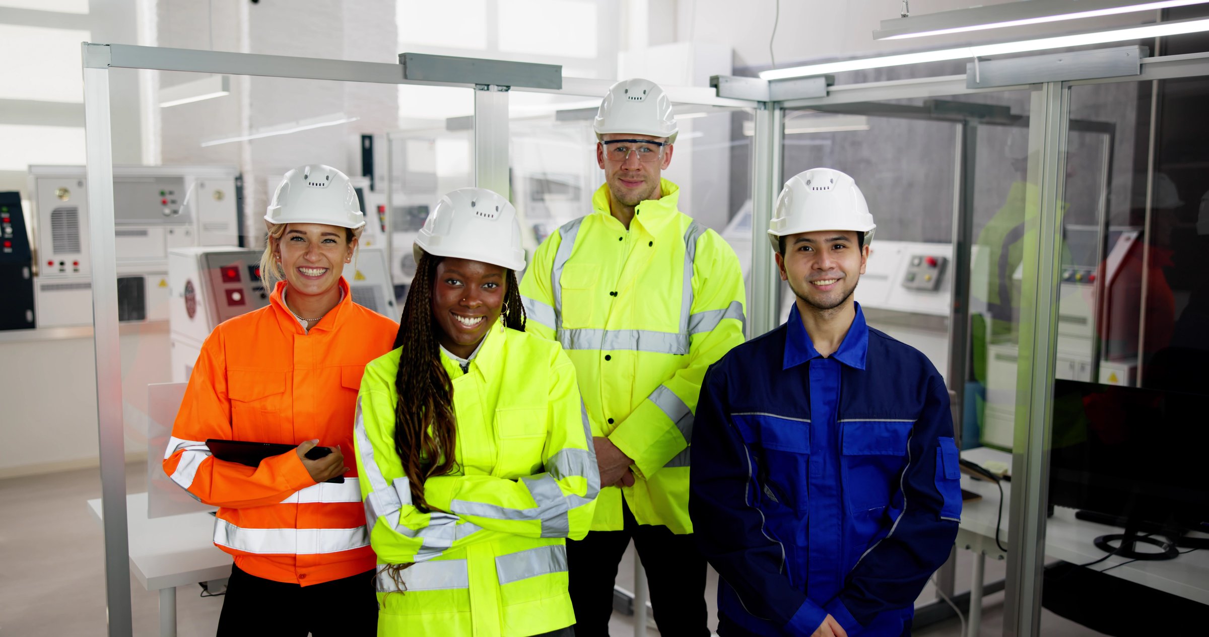 Factory Engineer Team Portraits. Industrial Manufacturing Plant