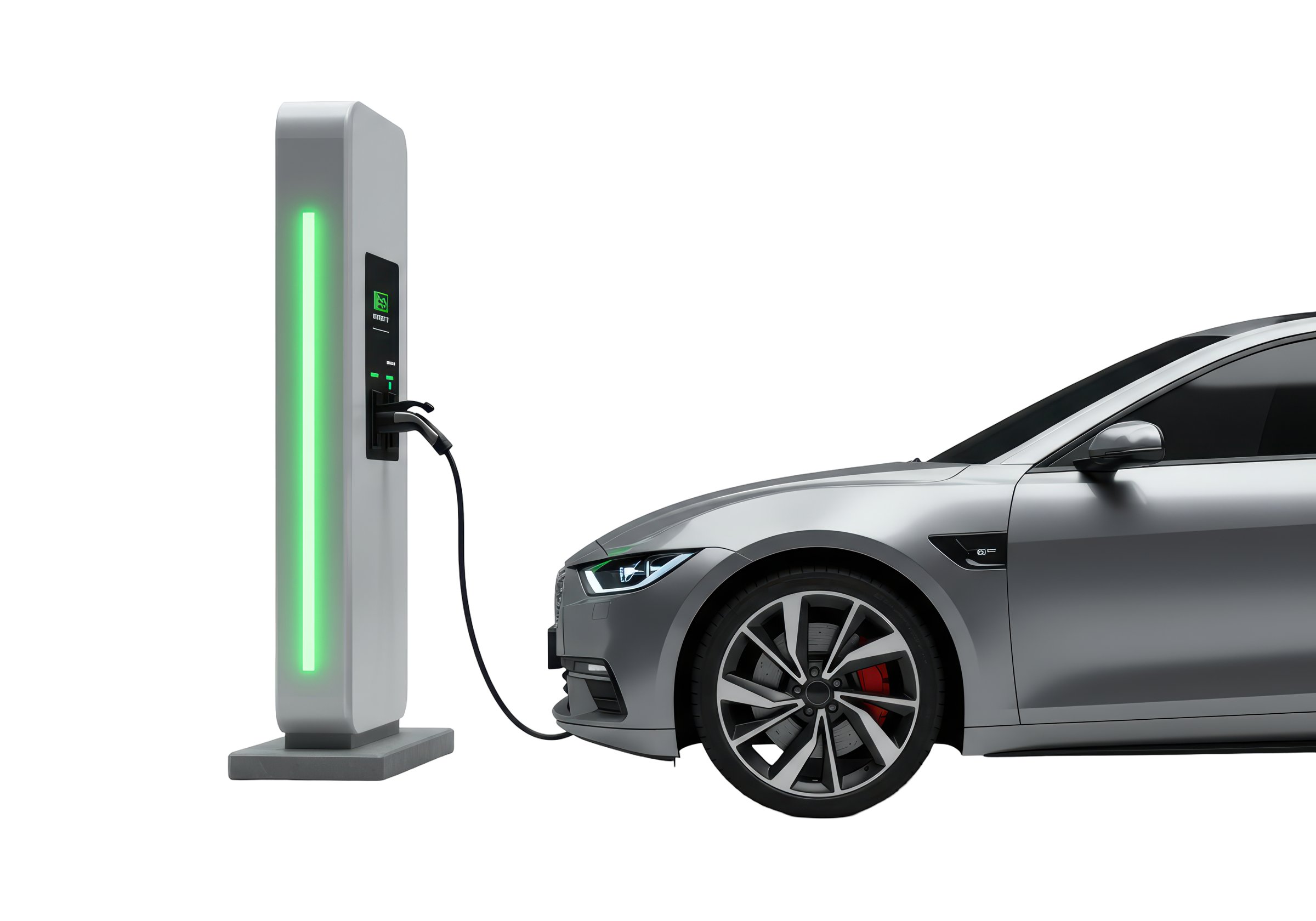 Isolated Electric Car Charging at Station with Green Light