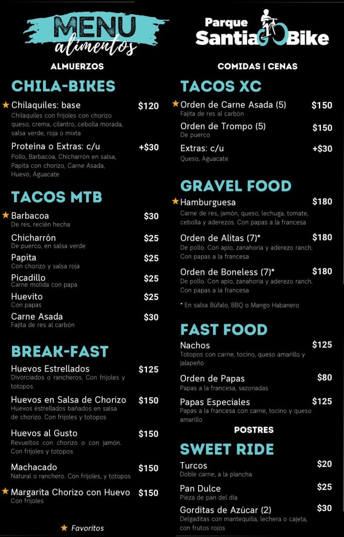 Menú completo del restaurante