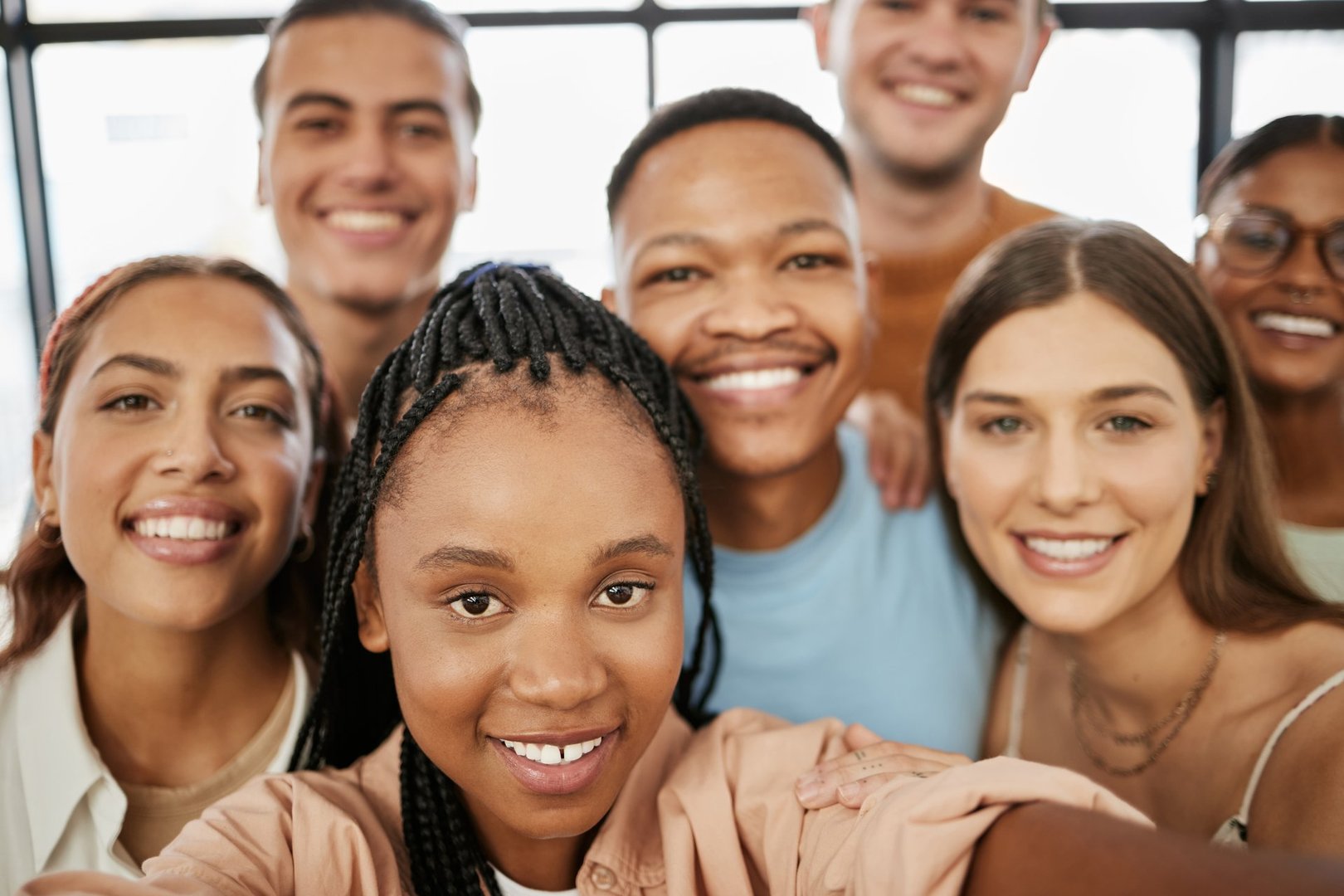 Startup selfie, diversity or happy business people with team building in office. Business meeting, motivation or employees engagement in teamwork or success workshop with positive leadership portrait