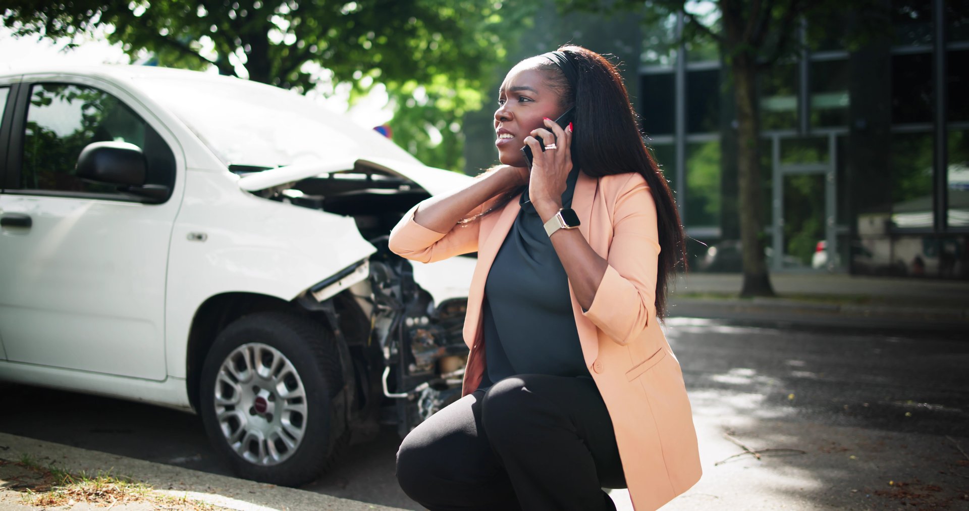 Woman Talking To Reliable Car Mechanic. Breakdown And Crash