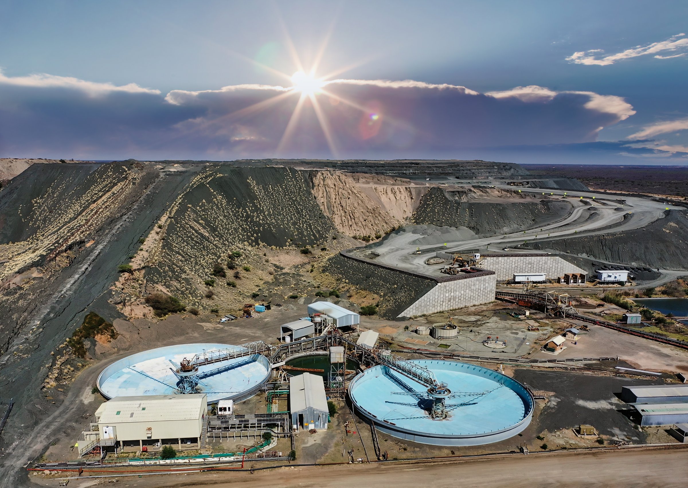 diamond mine waste water treatment plant aerial view open pit mining operation in Botswana,
