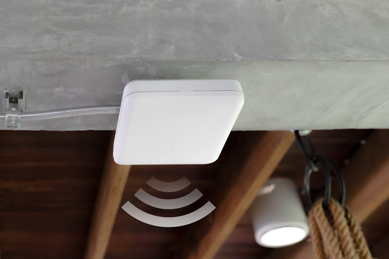 Indoor cafe free wifi access point internet connection area device setup installation at roof