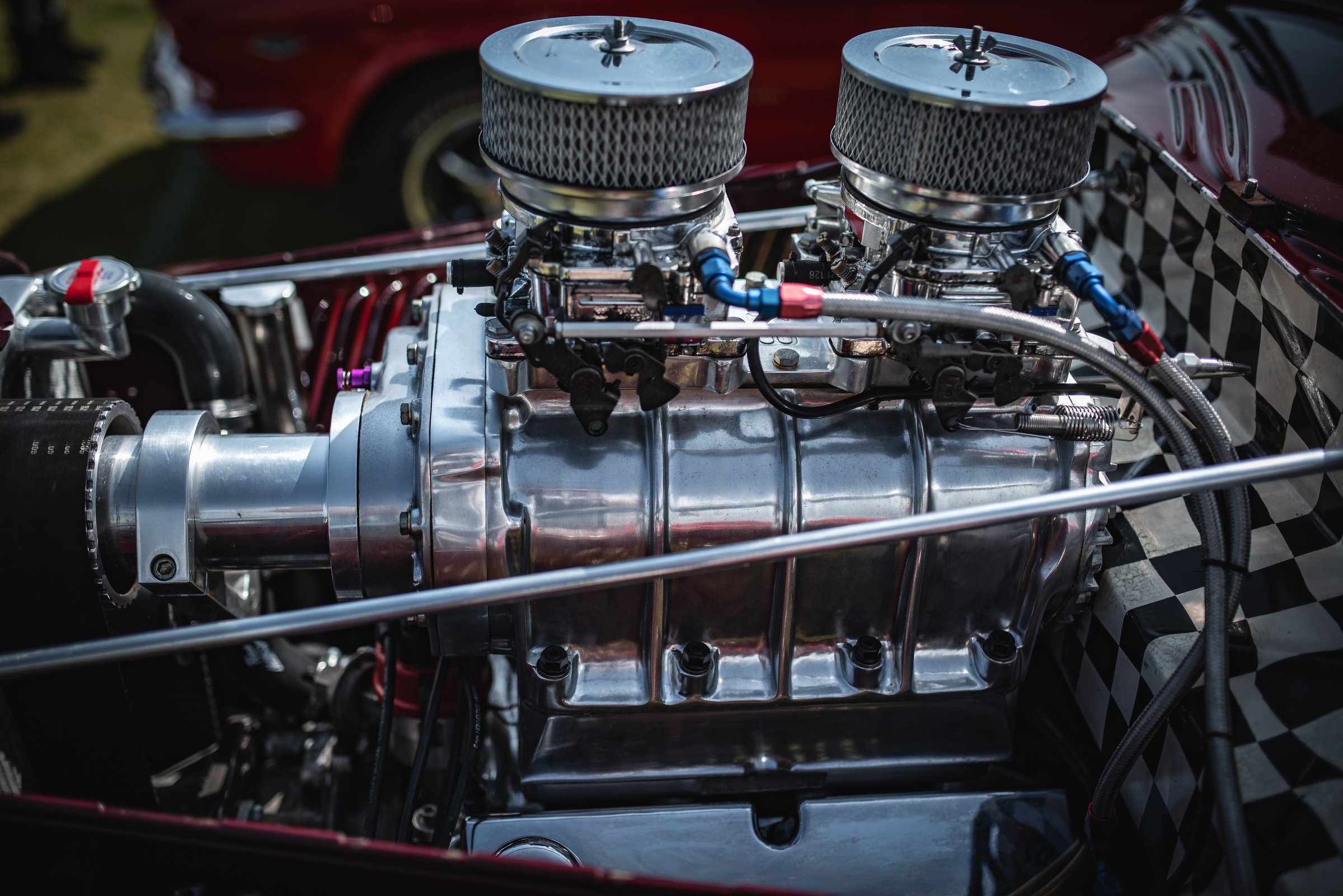 Classic vintage car with supercharged engine on the show.