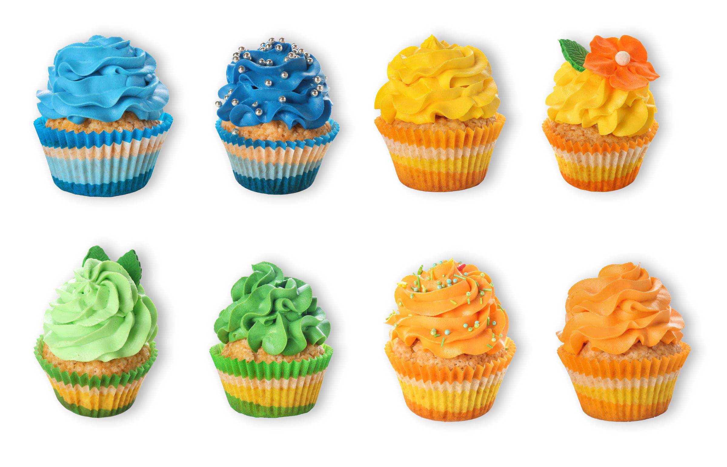 Colorful Cupcakes Collection on White Background