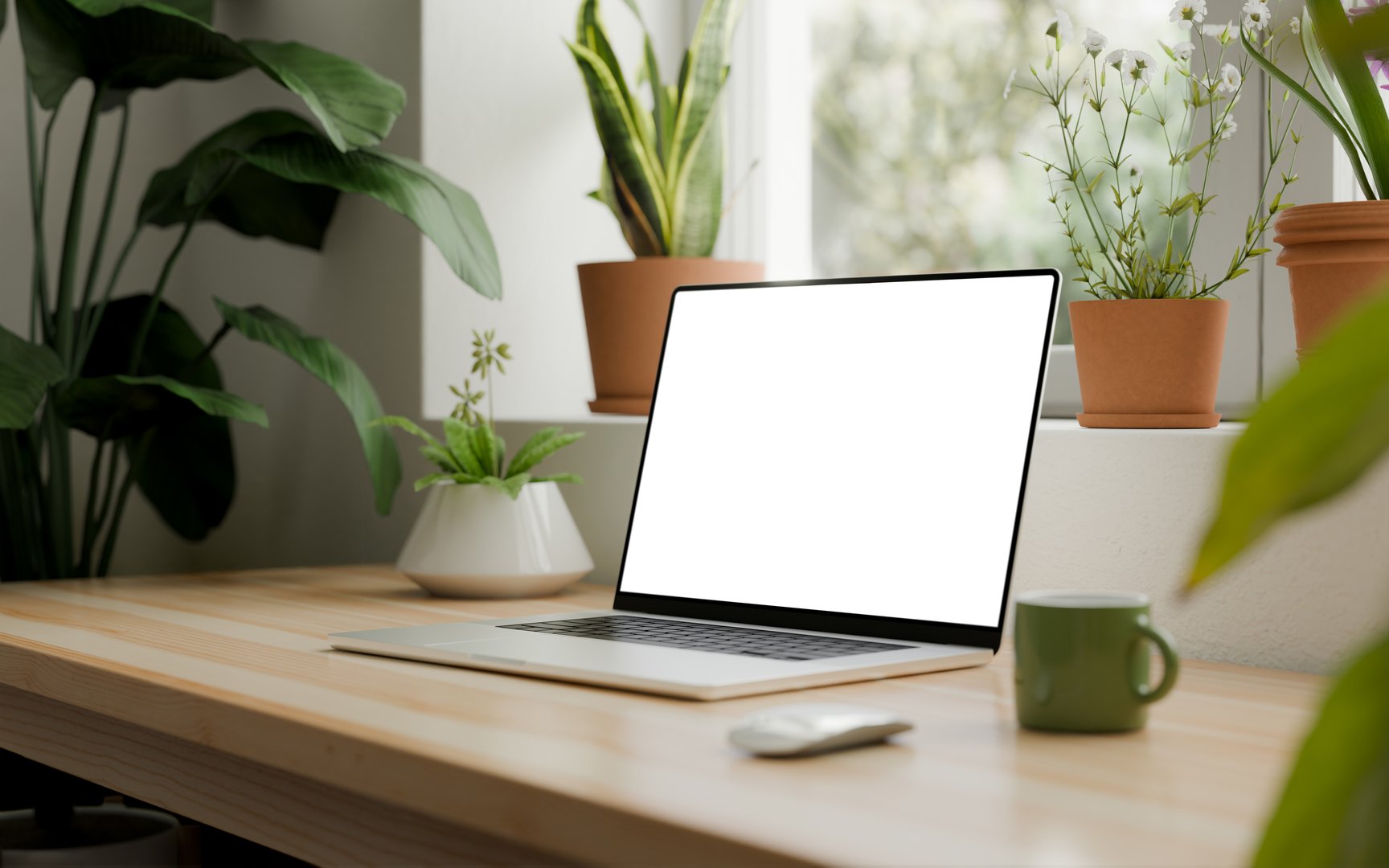 Modern laptop with website design on minimalist desk