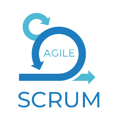 Blue Agile Scrum logo with arrows forming a loop, indicating iterative process in software development.