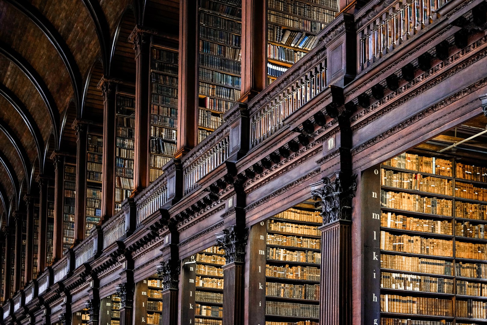 The 65-metre-long (213 ft) main chamber of the Old Library, the Long Room, was built between 1712 and 1732 and houses 200,000 of the Library's oldest books. 

The Library of Trinity College Dublin serves Trinity College. It is a legal deposit or 'copyright library, under which, publishers in Ireland must deposit a copy of all their publications there, without charge. 

One of the four volumes of the Book of Kells is on public display at any given time.