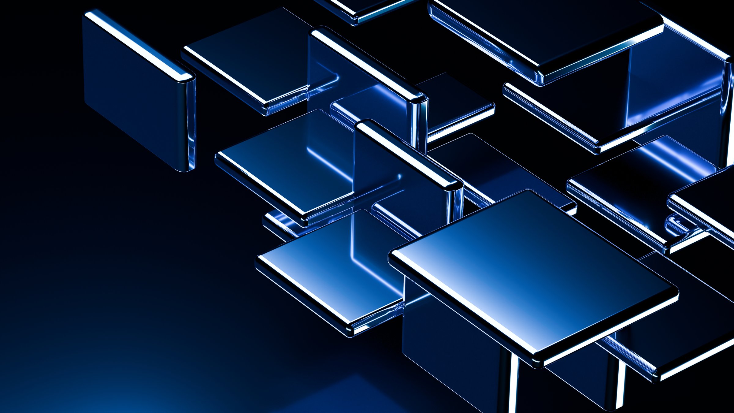 Abstract geometric blocks on dark background, 3d render. 3D Illustration