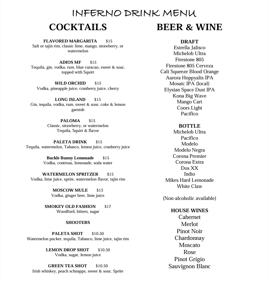 Inferno Menu