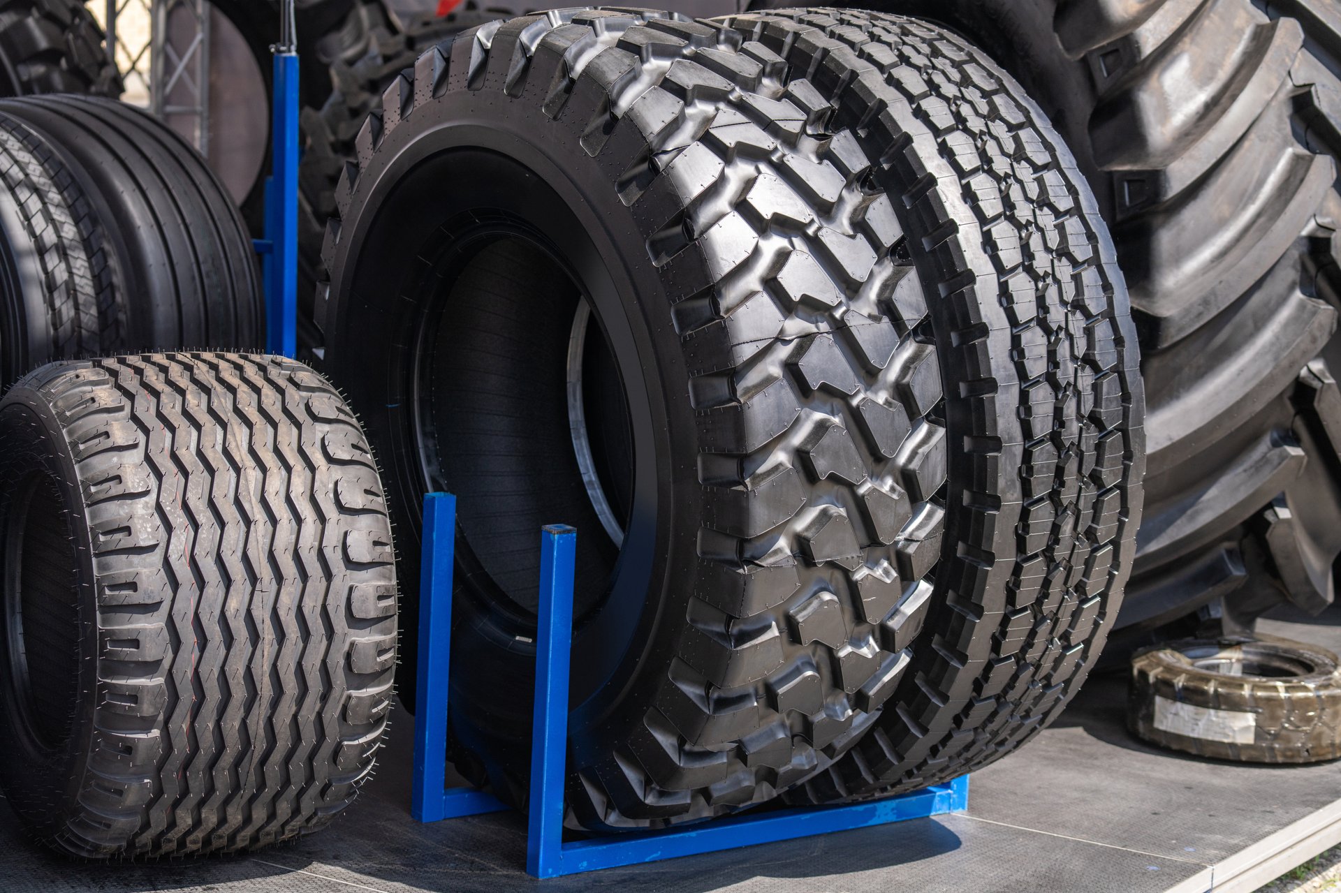 Close up of a tractor tire tread